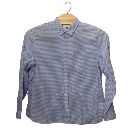 Lacoste 45 Slim Fit Button Down 100% Cotton Pockets Blue Check - Picture 5 of 7